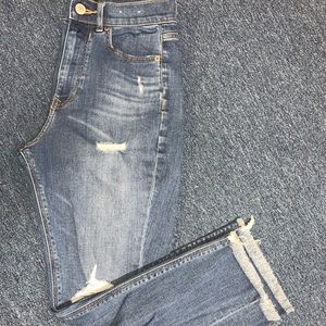 Express cropped high waisted raw hem jeans